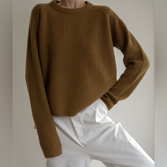 Jenni Kayne Cashmere Fisherman Sweater Bronze Gold Size Large - Picture 2 of 8